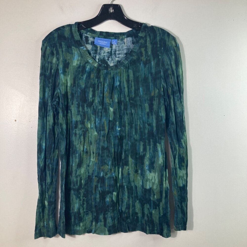 Womens Vera Wang Batik‎ Style Long Sleeve Knit Top M Green Rayon